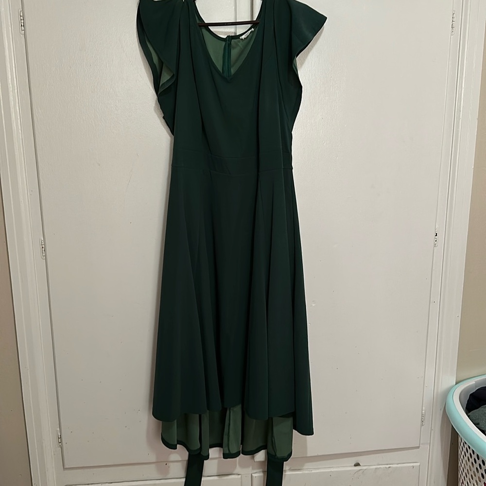 Dark green high-low dress with pockets